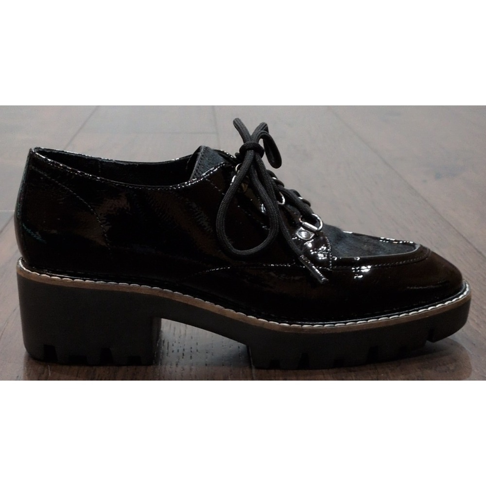 Donald Pliner Oxford Shoes Women's 6.5 Black Patent Leather Calf Hair Dark Shine